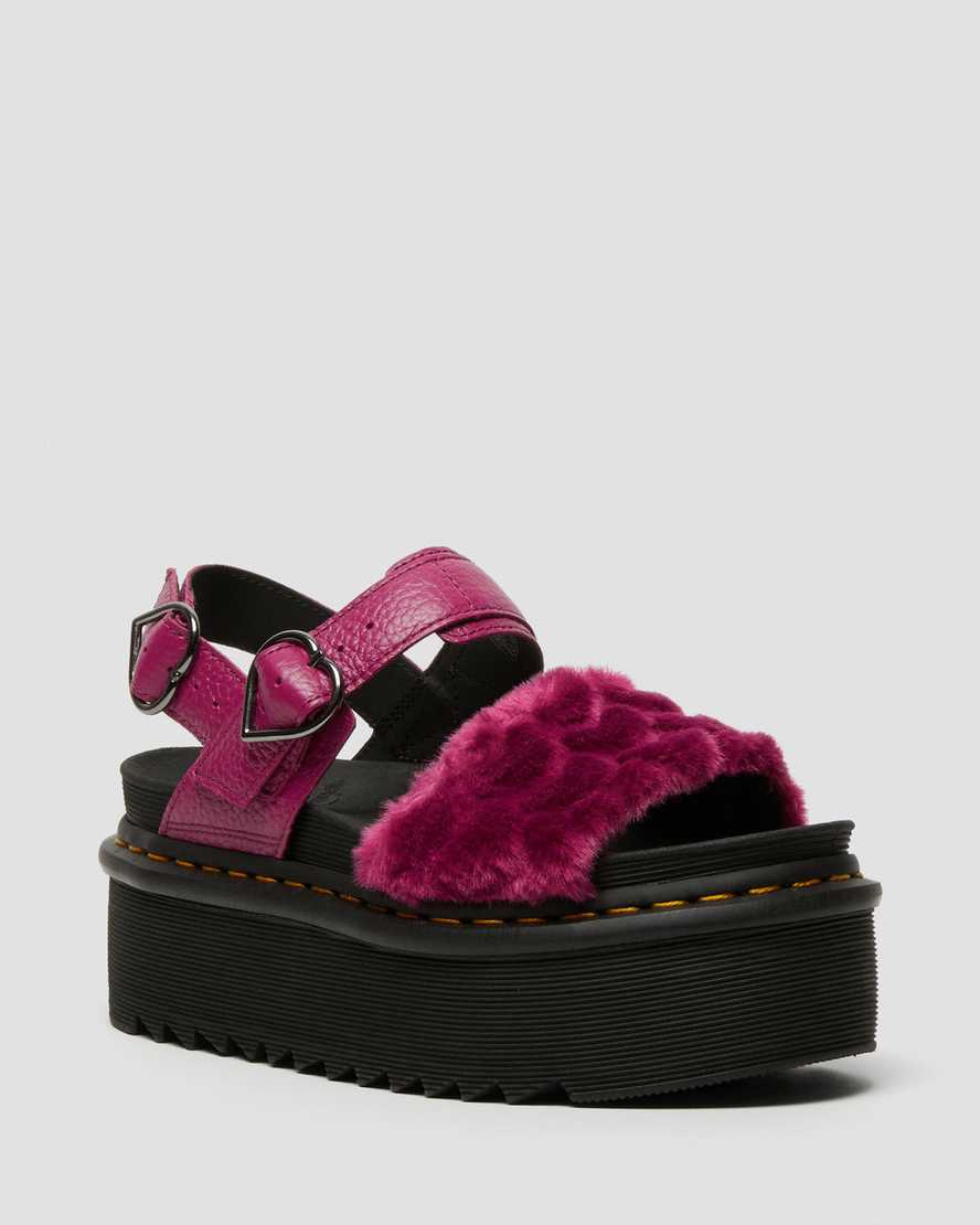 Dr. Martens Voss Fluffy Faux Fur Platform Sandaler Dame Fuchsia [0758BAKFT]